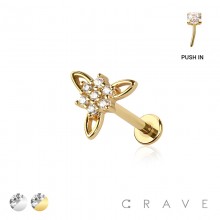 MULTI CZ TRINITY FLOWER THREADLESS (PUSH IN) 316L SURGICAL STEEL LABRET SET